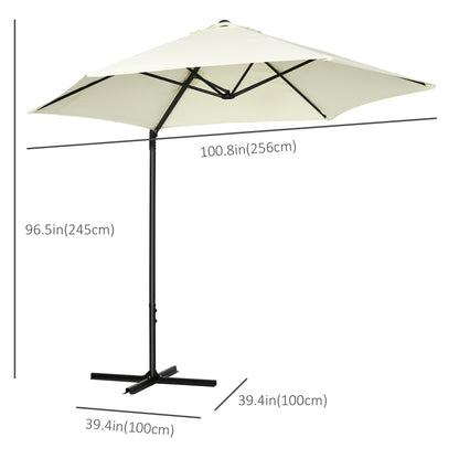 8.5FT Offset Patio Umbrella with 360° Rotation, Outdoor Cantilever Roma Parasol Hanging Sun Shade Canopy Shelter with Cross Base, Beige
