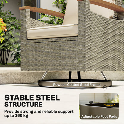 Patio Outdoor Swivel Chairs Set of 2, PE Rattan Patio Wicker Chair with Soft Cushions, Steel Frame, Cream White