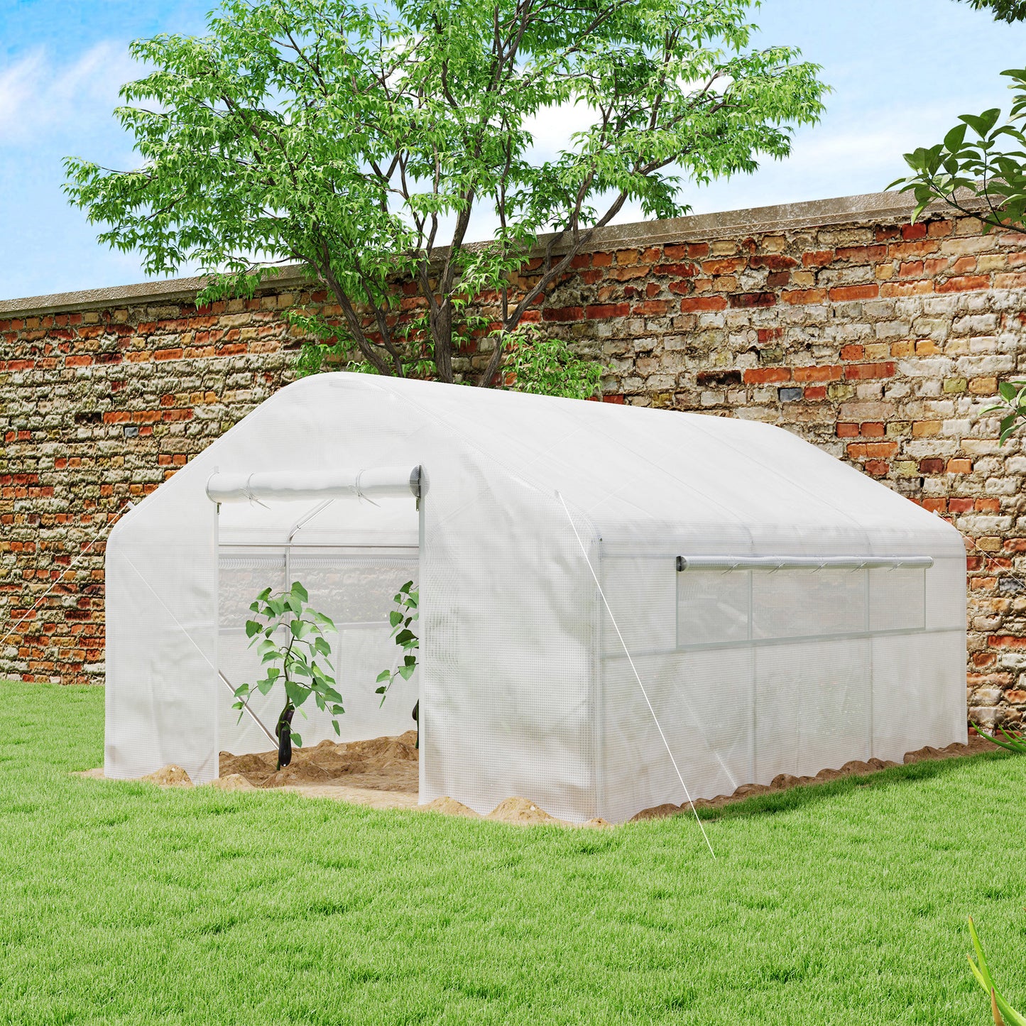 Walk-in Tunnel Greenhouse with UV/Wind Resistant, Galvanized Steel Frame and Windows, Garden Planting Warm House, 13' x 10' x 6.5' , White