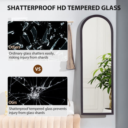 64" x 21" Full Length Mirror, Free Standing, Leaning or Wall, Arched Full Body Mirror, Brown Wood Grain