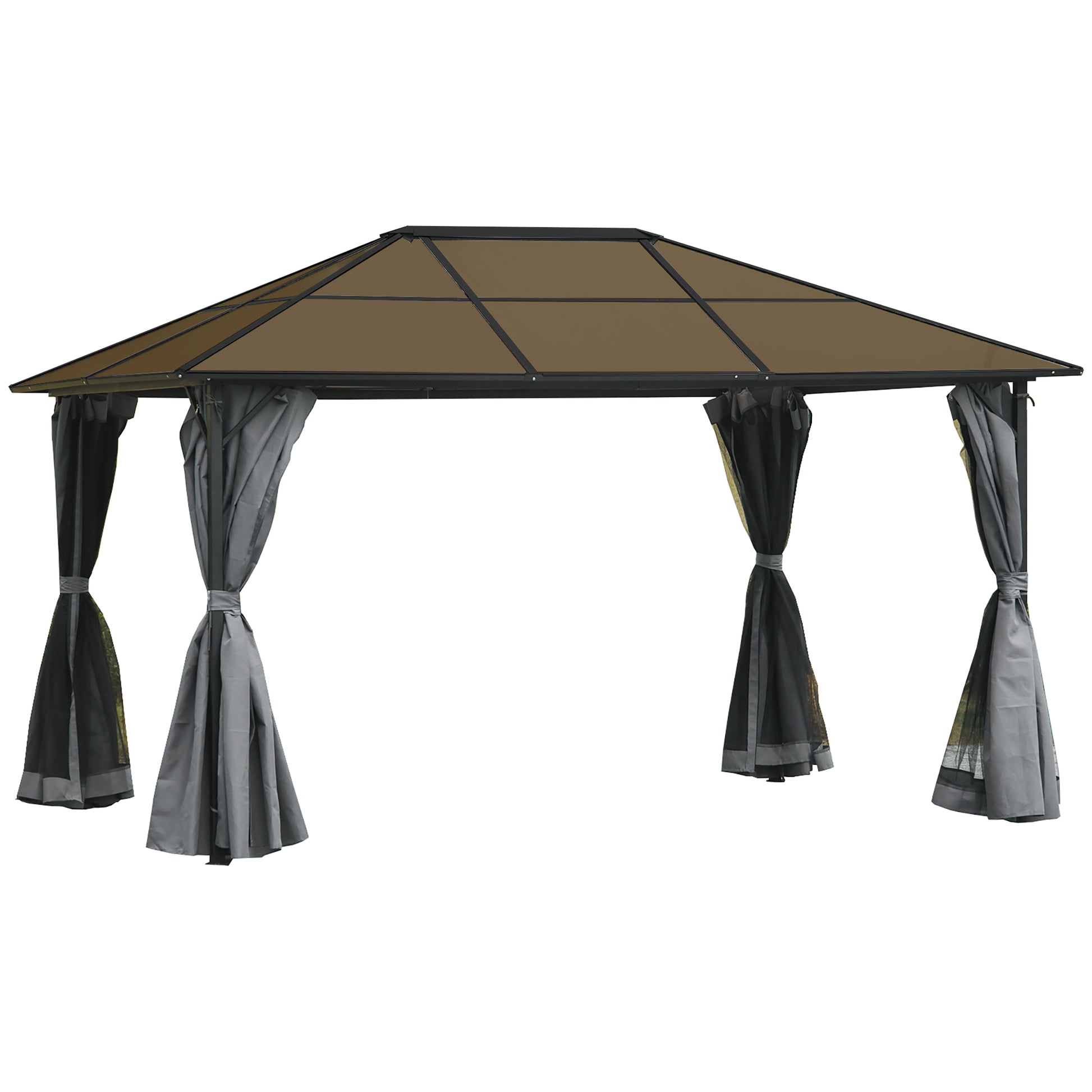 10' x 13' Hardtop Gazebo Aluminum Framed Marquee Party Tent Shelter with Mesh Curtains & Side Walls - Grey