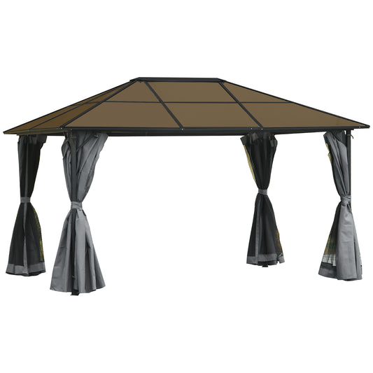 10' x 13' Hardtop Gazebo Aluminum Framed Marquee Party Tent Shelter with Mesh Curtains & Side Walls - Grey