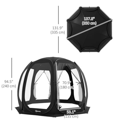 11' x 11.5' Screen Tent, Pop Up Camping Gazebo with Portable Carry Bag and 2 Doors, Black