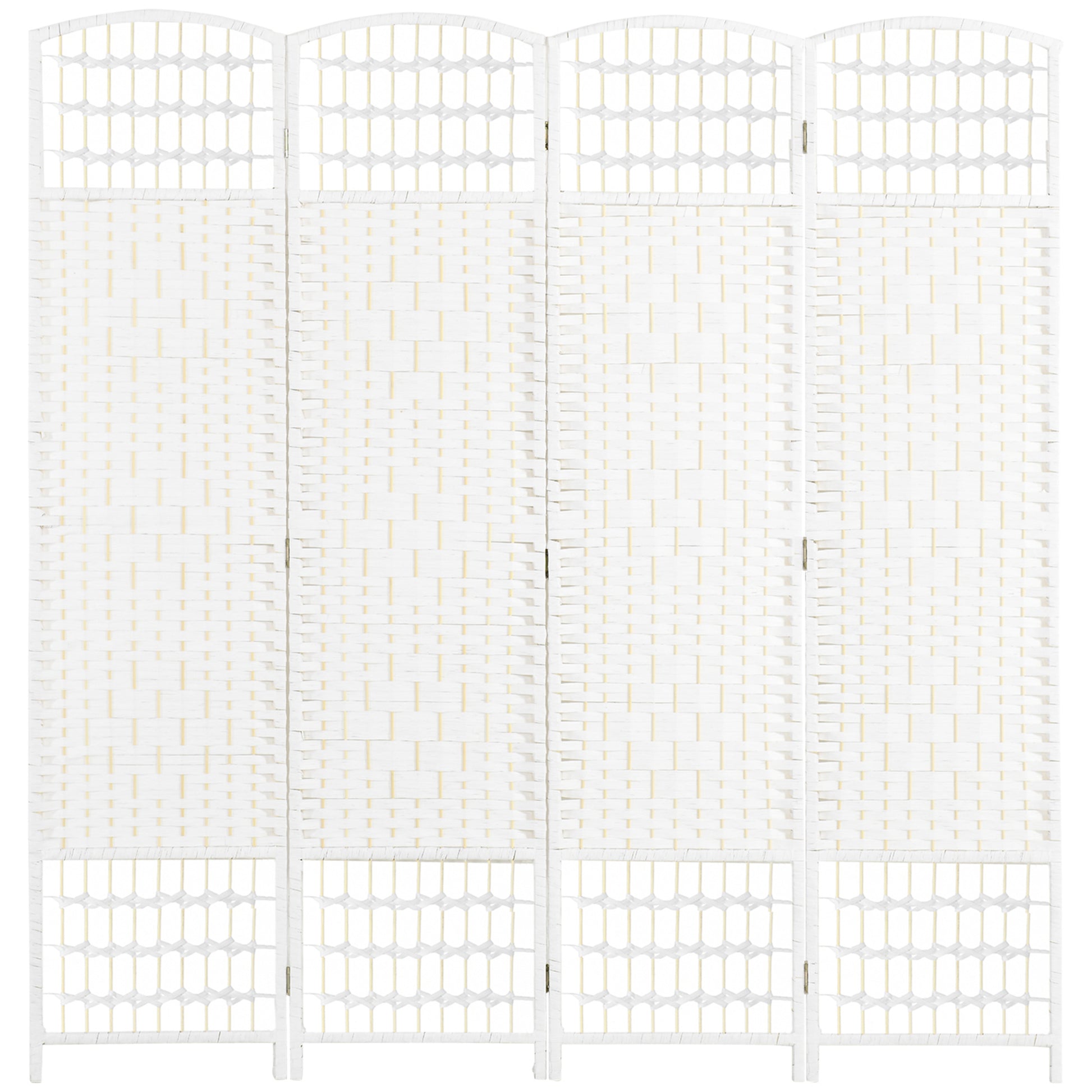 4 Panel Folding Room Divider, Portable Privacy Screen, Wave Fiber Room Partition for Home Office, White