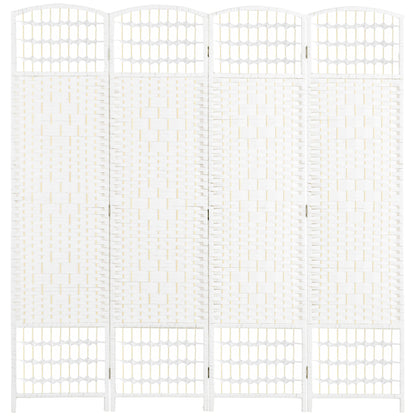 4 Panel Folding Room Divider, Portable Privacy Screen, Wave Fiber Room Partition for Home Office, White