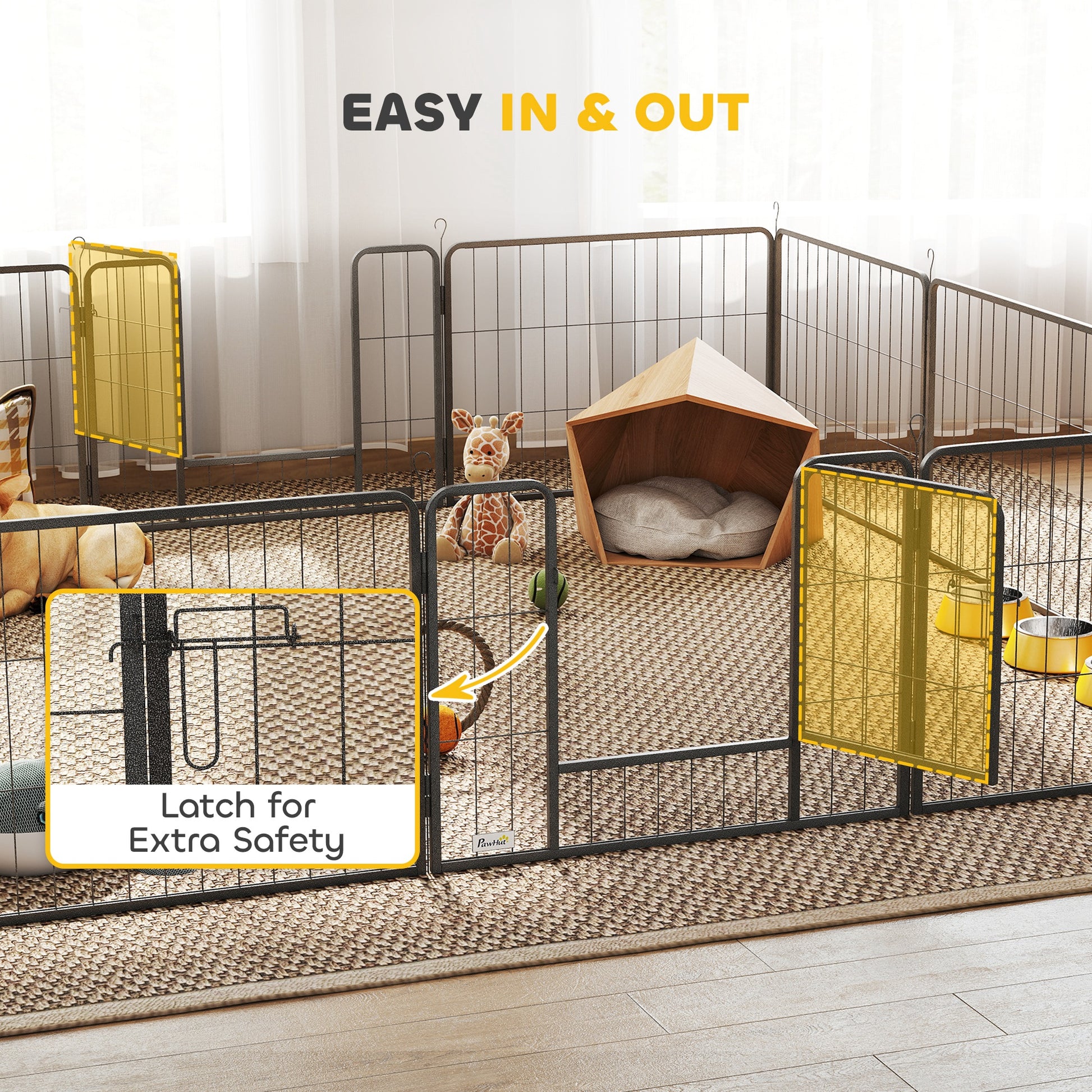 Dog Playpen, 31.5"W Heavy-Duty Metal Puppy Play Pen, Pet Exercise Fences for Outside and Indoor, DIY Design with Door for Small Dogs, 12 Panels, 23.5"H