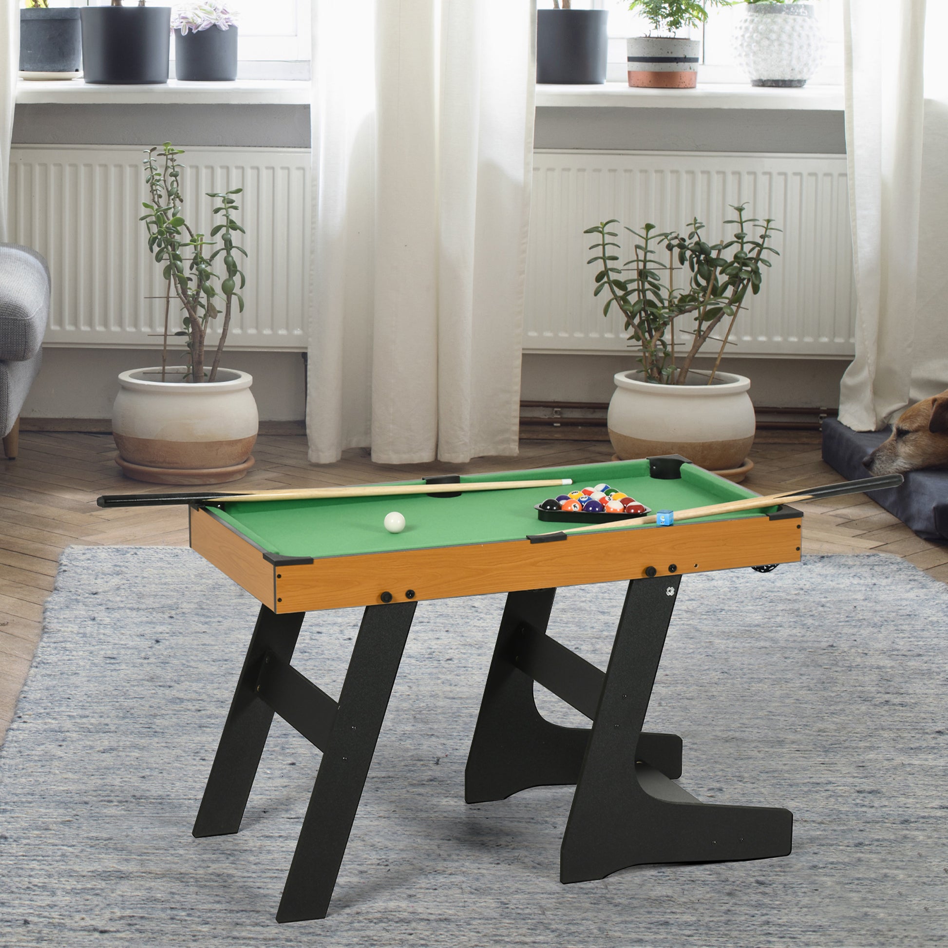 Soozier 38" Mini Pool Table Set Tabletop Billiards Game with Easy Folding for Storage, with Balls, Cues, Chalk, Brush