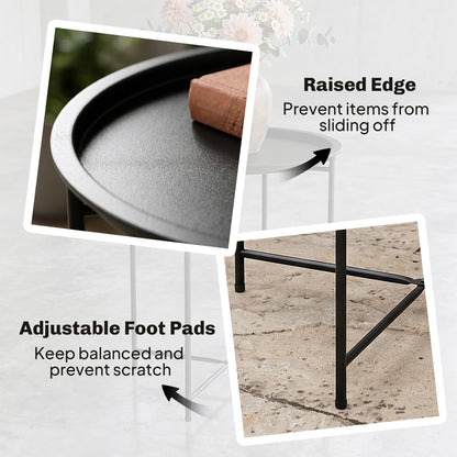 18" Outdoor Side Table with Removable Tray and Folding Legs, Indoor Outdoor for Balcony, Porch, Black