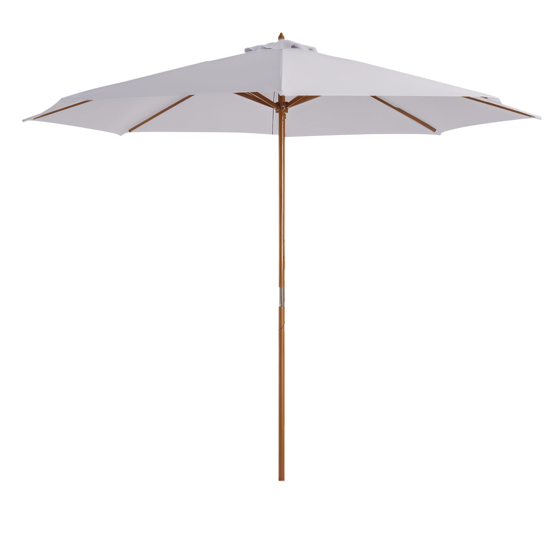 10' x 8' Bamboo Wooden Round Market Patio Sun Umbrella, Garden Parasol, Outdoor Sunshade Canopy, White