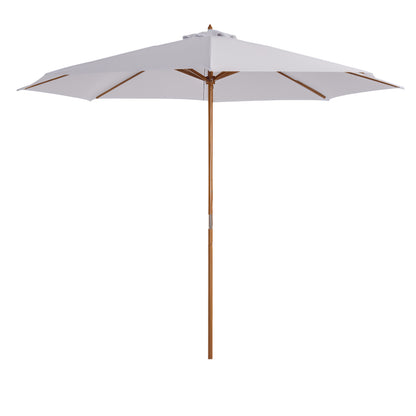 10' x 8' Bamboo Wooden Round Market Patio Sun Umbrella, Garden Parasol, Outdoor Sunshade Canopy, White
