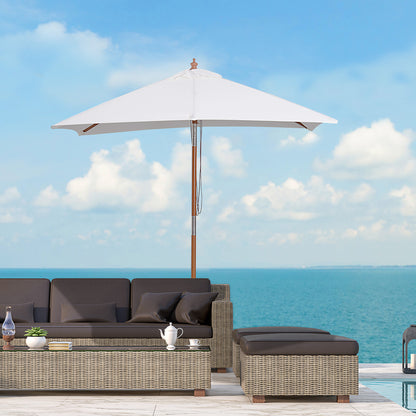 6.6x5ft Fir Wooden Patio Umbrella Square Market Parasol Tilt Mechanism 6 Ribs Garden Sunshade, Cream White