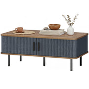 Nordic Side Table with Fluted Tambour Sliding Doors and Steel Legs, Coffee Table with Storage for Living Room, Black