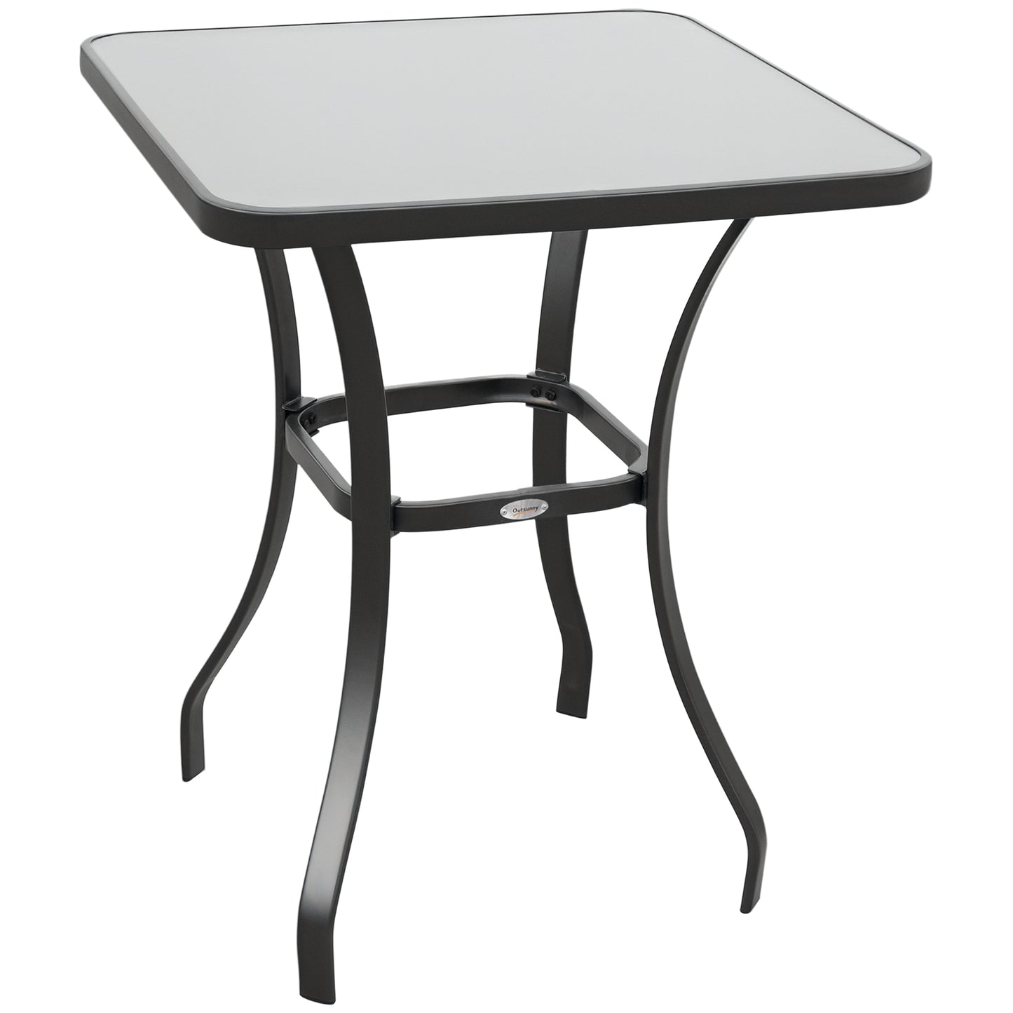 27" Patio Square Table with Tempered Glass Top Outdoor Dining Bar Table Steel Backyard Bistro Table Steel Frame