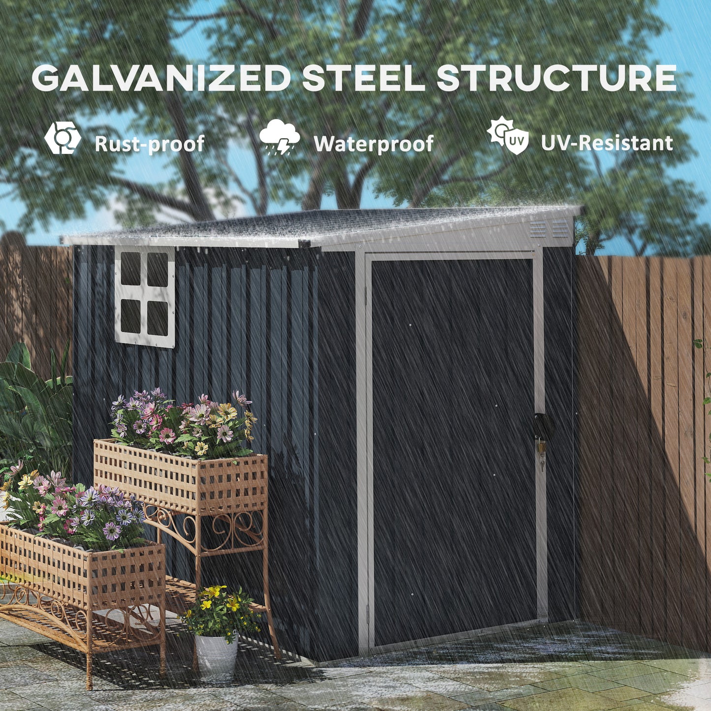 4' x 6' Outdoor Storage Shed, Metal Garden Shed with Window, 2 Vents and Lockable Door, Durable Backyard Tool Storage House for Garden and Patio Use