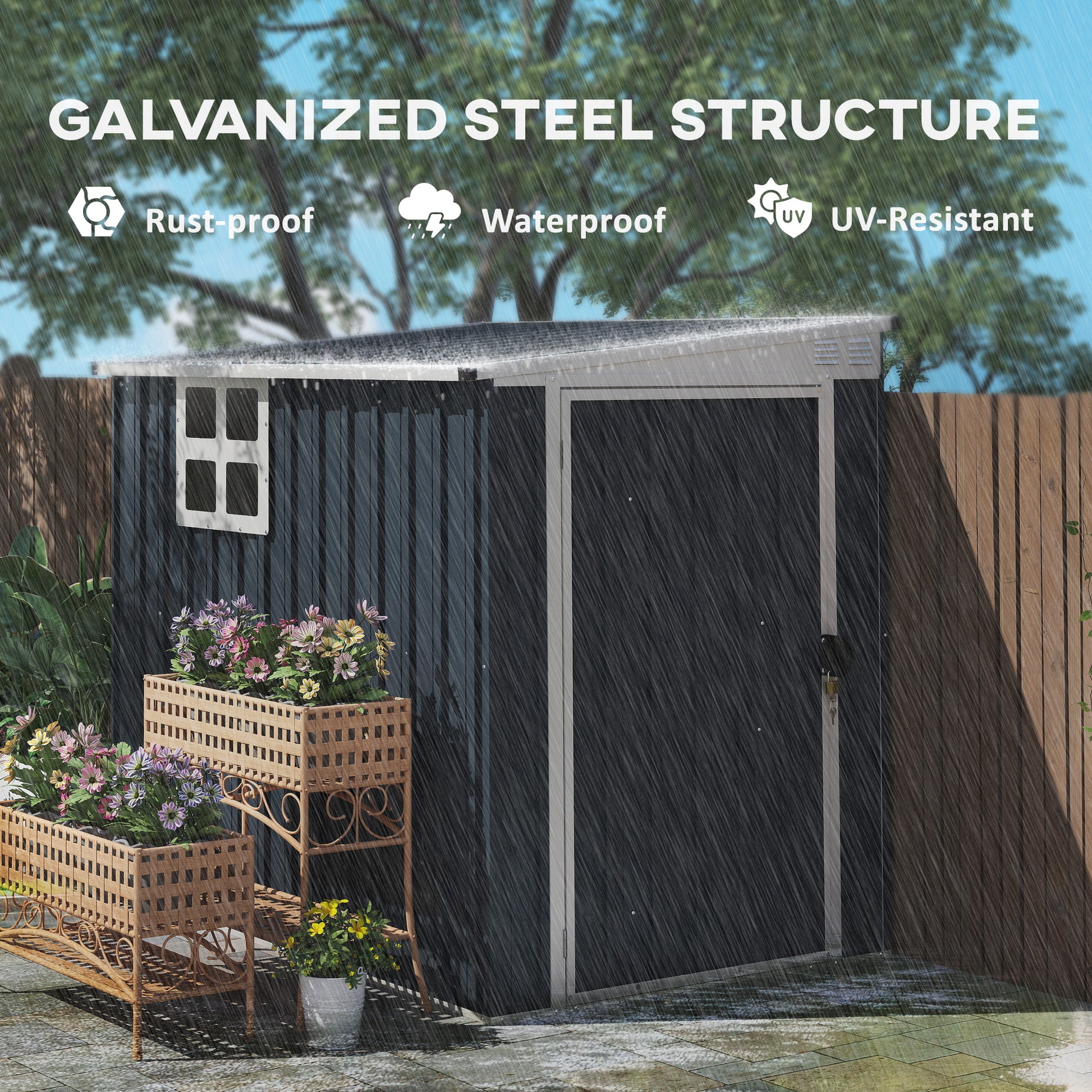 4' x 6' Outdoor Storage Shed, Metal Garden Shed with Window, 2 Vents and Lockable Door, Durable Backyard Tool Storage House for Garden and Patio Use