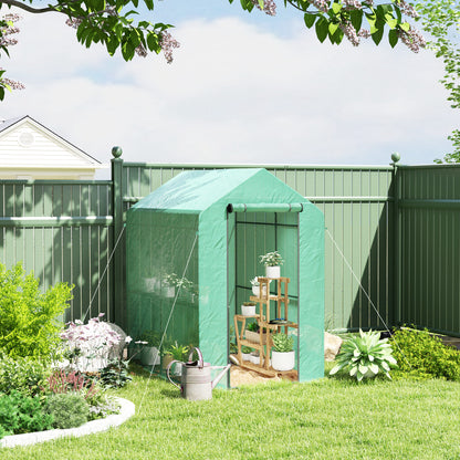 Walk-in Greenhouse Outdoor Portable Plant Flower Growth Warm House with Roll-up Door, 73" x 47" x 75", Green