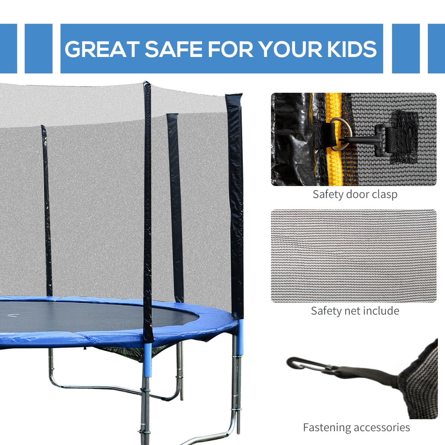 Soozier 14 FT Trampoline Net Enclosure Trampolining Bounce Safety Accessories w/ 8 Poles Net Enclosure Only, Black