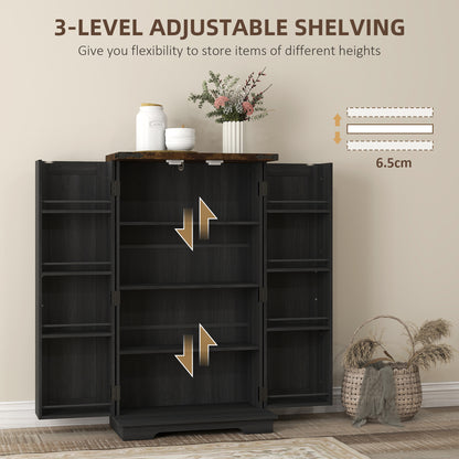Farmhouse Kitchen Pantry Storage Cabinet, Kitchen Pantry Cabinet with Doors and Adjustable Shelves, Black