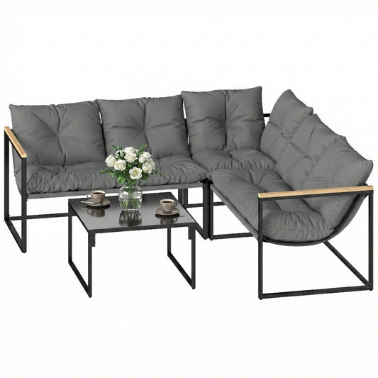 4 Piece Patio Furniture Set with Thick Cushions and Coffee Table, Patio Conversation Set for Porch, Balcony, Deck, Grey