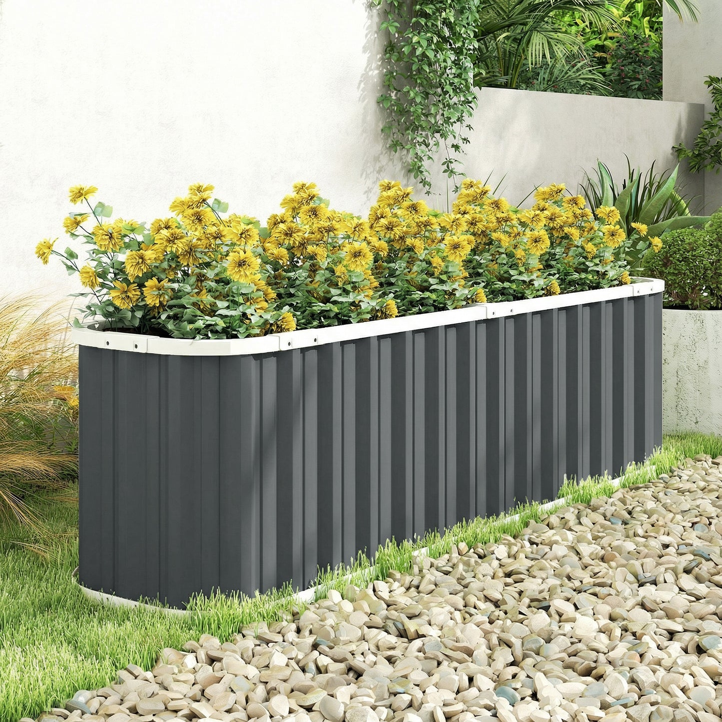 Galvanized Raised Garden Bed, Deep Root Planter Box, Outdoor Garden Bed with Plant Labels, 7' x 2' x 2', Dark Grey