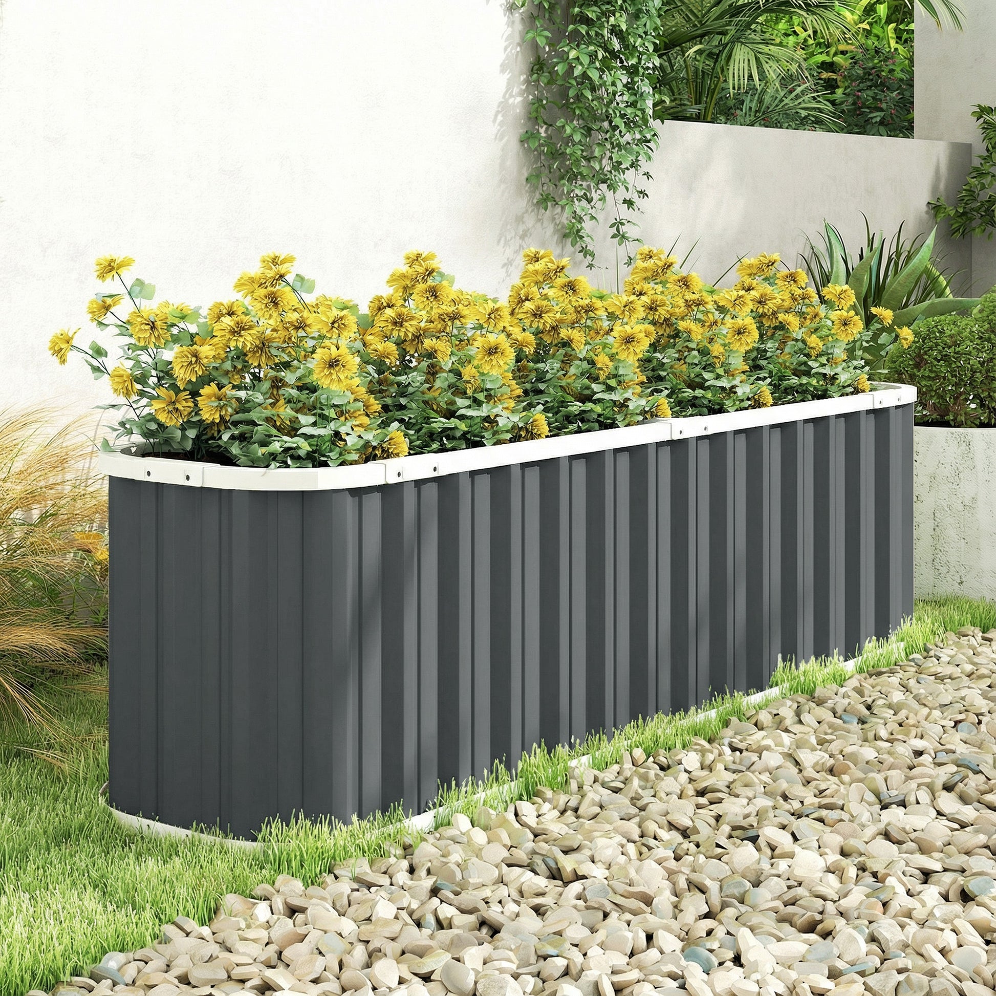 Galvanized Raised Garden Bed, Deep Root Planter Box, Outdoor Garden Bed with Plant Labels, 7' x 2' x 2', Dark Grey