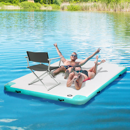 10' x 7' Water Floating Dock, Rafting Inflatable Island with Air Pump and Backpack for Pool, Beach, Ocean, Blue & Green