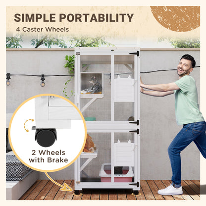 Catio Outdoor, Elevated Design, with Wheels, Resting Box, Water-Resistant, Multi Platforms, White