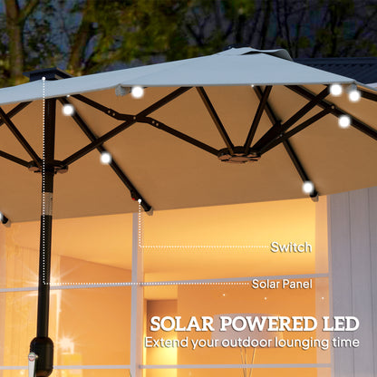 10ft Double-Sided Patio Umbrella with 35 LED Lights, 12 ribs, Extra Large Outdoor Parasol with Twin Canopy, Beige