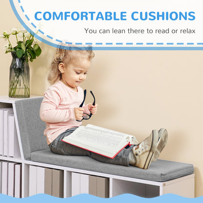 Multi-Purpose Bookshelf with 5 Cubes, 5-Cubby Bookcase with Cushioned Reading Nook and Storage Shelves, Grey
