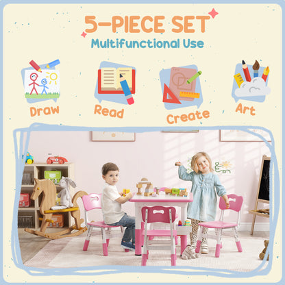 Qaba 5 Pieces Toddler Table and Chair Set, Height Adjustable Activity Table and Chair Set for Nursery Classroom, Pink