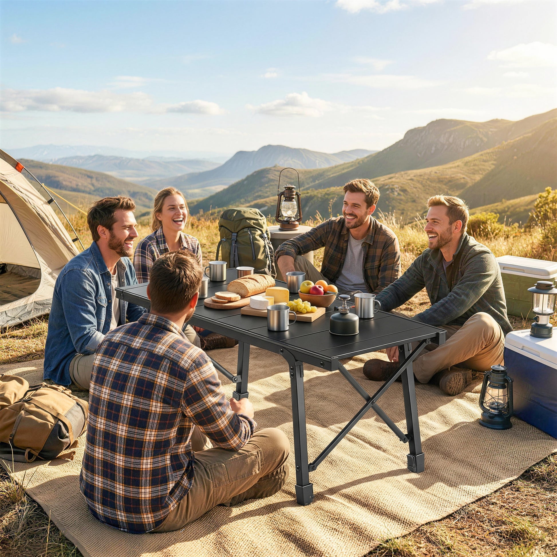 Folding Picnic Table Heavy Duty Camping Table with Removable Plates Non-slip Feet for Outdoor BBQ