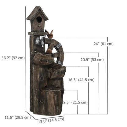 2-in-1 Outdoor Water Fountain with Birdhouse, Outdoor Waterfall, 13.6" L x 11.6" W x 36.2" H Mixed Colour