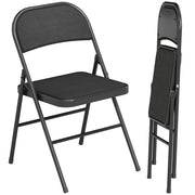 Set of 2 Metal Foldable Chairs, Linen Fabric Padded Folding Chairs with Cushion Seat and Open Back for Indoor, Black