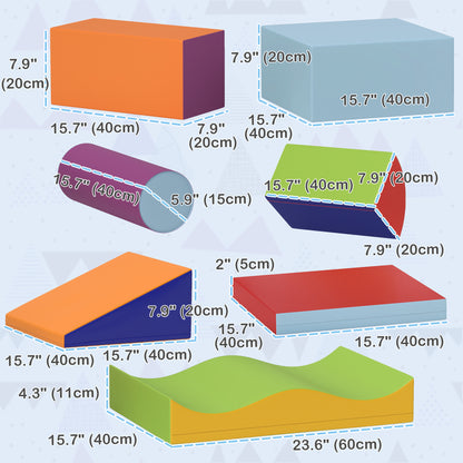 Soozier 7 Pieces Soft Play Foam Climbing Blocks, Indoor Modular Kids Play Toys for Climbing, Crawling, Sliding, Dark Colour