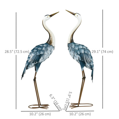 Set of 2 Garden Sculptures Crane Statues Lawn Patio Backyard Ornaments, 28.5"-29.1", Blue