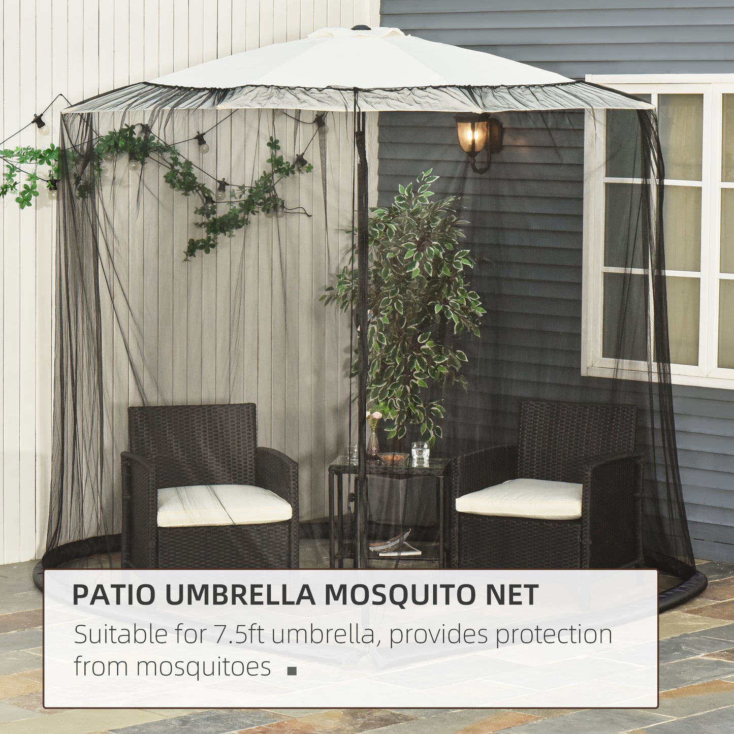 Outdoor Patio 7.5ft Umbrella Table Screen Mosquito Bug Net, Garden Large Umbrella Cover Netting with Zippered Door, Black (Mosquito Netting ONLY)