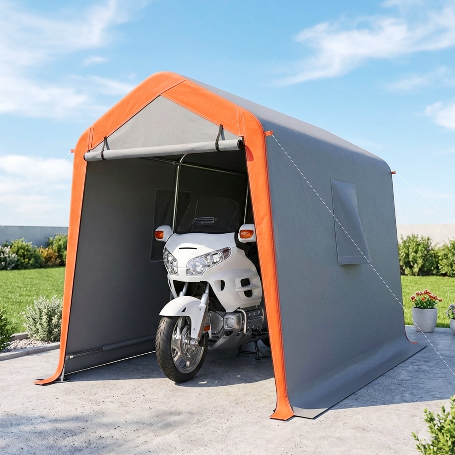 6' x 8' Portable Shed, Outdoor Storage Shed Tent with Door, Windows, Waterproof Motorcycle Bike Tent, Light Grey