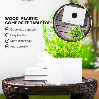 18" Wicker Outdoor Coffee Table, PE Rattan Patio Side Table with 2-Tier Storage, Composite Wood Top, Brown