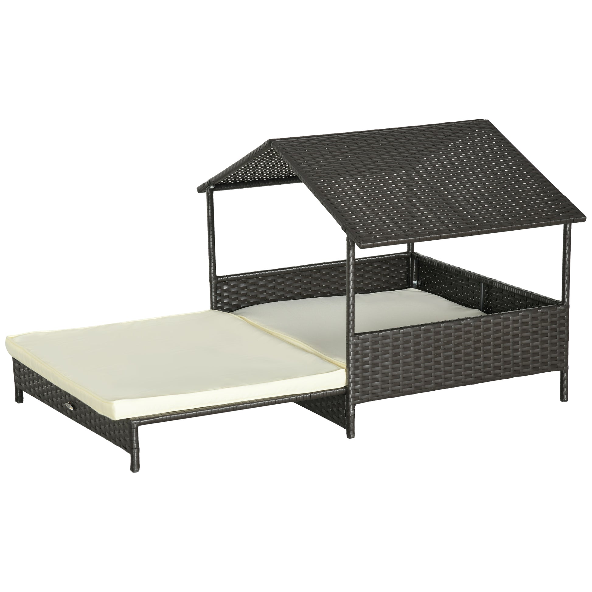 Rattan Dog House with Canopy, Wicker Dog Bed with Water-Resistant Cushion, for Small and Medium Breeds Cream White