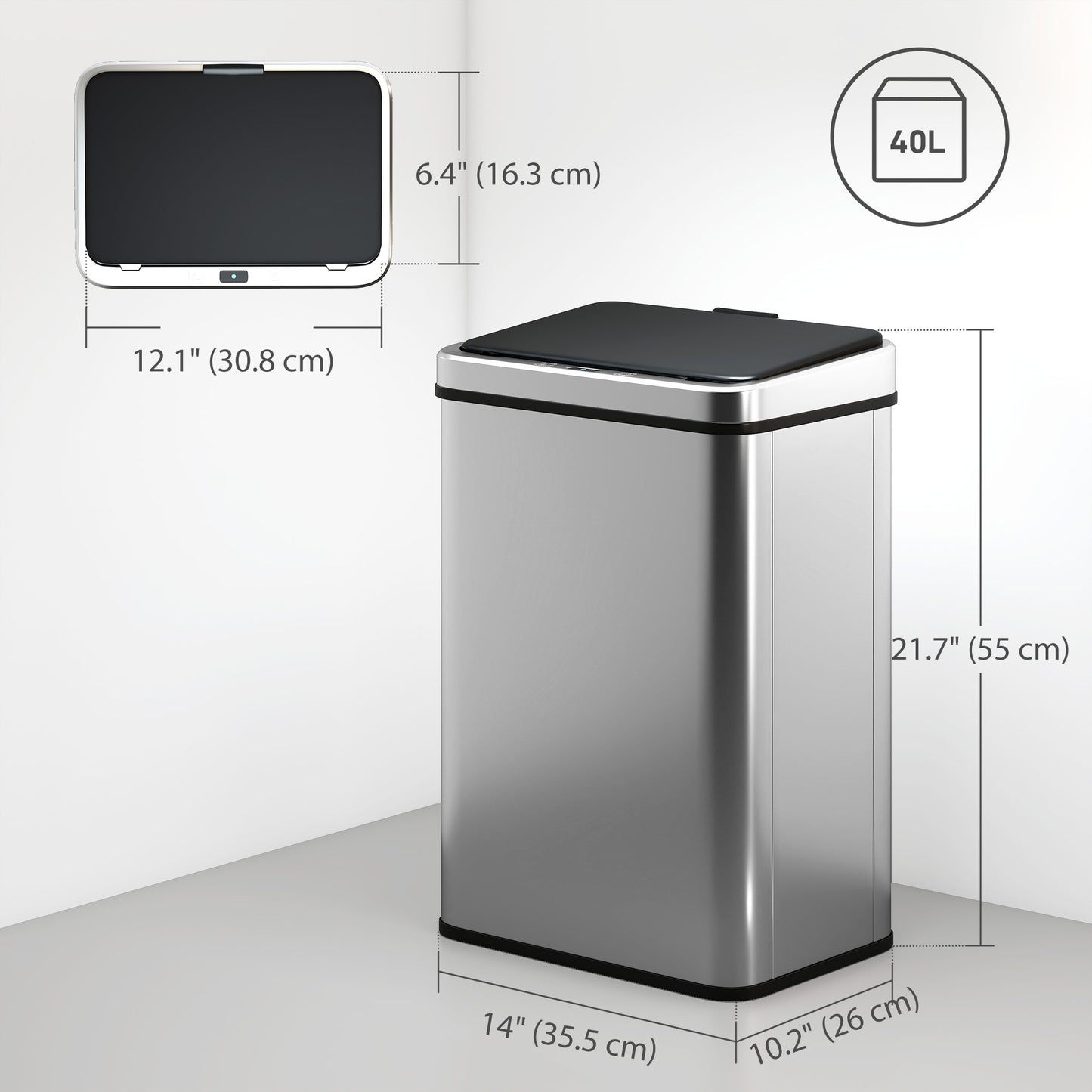 10.6 Gallon Automatic Garbage Can with Soft-Close Lid, Touchless Trash Can with Fingerprint Resistant Stainless Steel