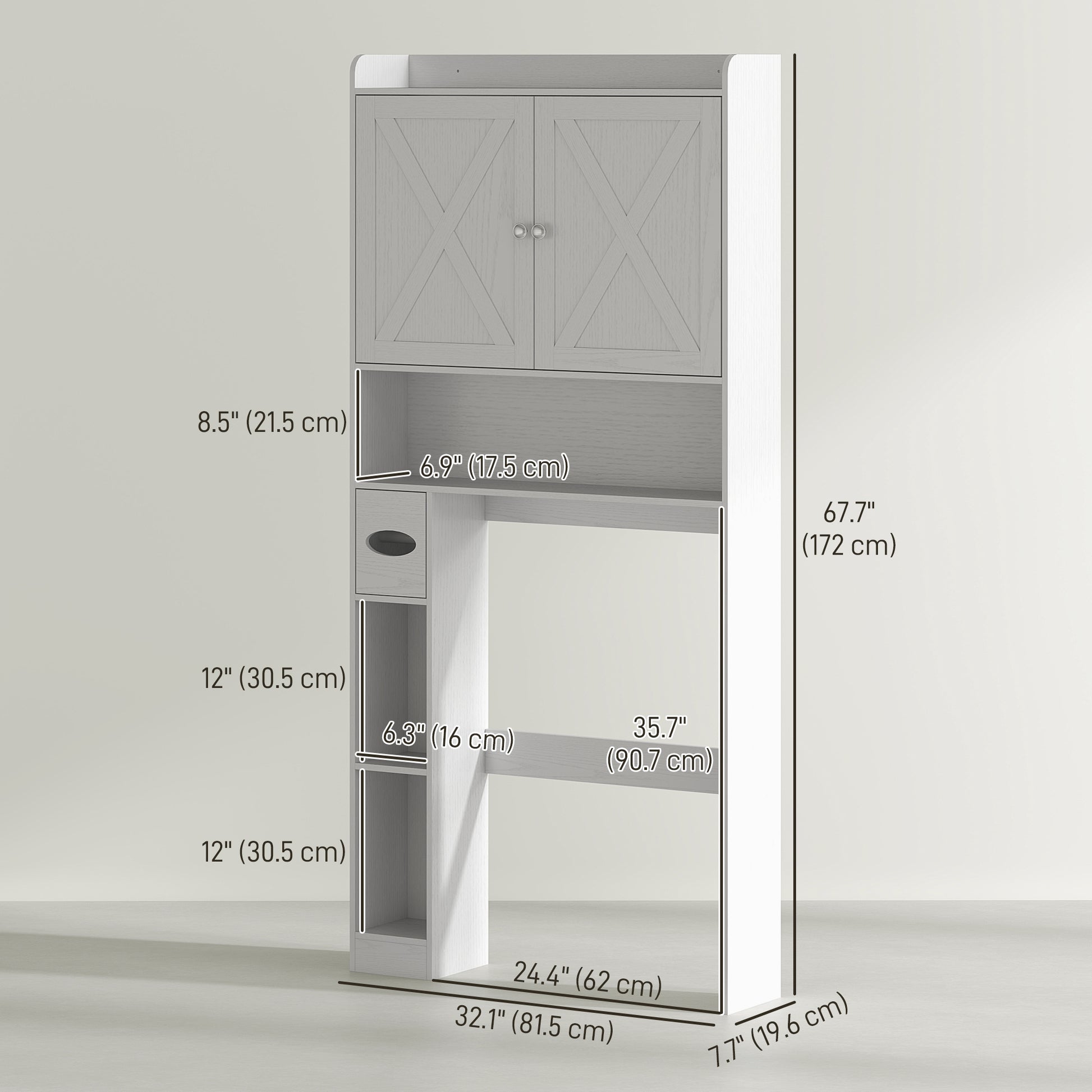 Farmhouse Over the Toilet Cabinet with Barn Doors, Over the Toilet Storage Cabinet with Adjustable Shelf, White