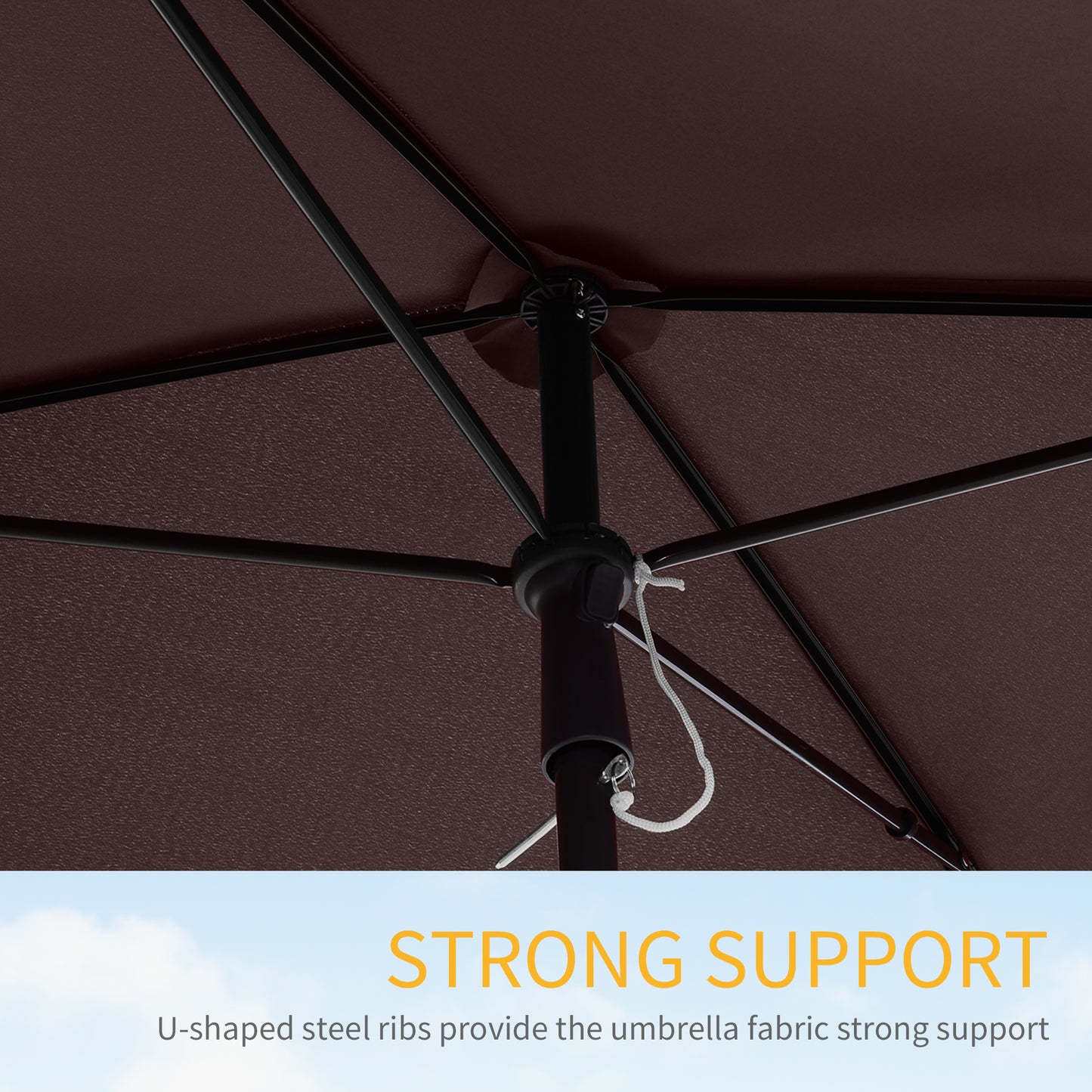 6.5x4ft Rectangle Patio Umbrella Aluminum Tilt Adjustable Garden Parasol Sun Shade Outdoor Canopy Coffee