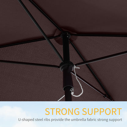 6.5x4ft Rectangle Patio Umbrella Aluminum Tilt Adjustable Garden Parasol Sun Shade Outdoor Canopy Coffee