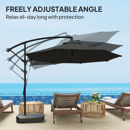 10FT Cantilever Umbrella with Fillable Base, Wind Strap and Cover, Offset Hanging Umbrella with Crank, UPF50+, Grey
