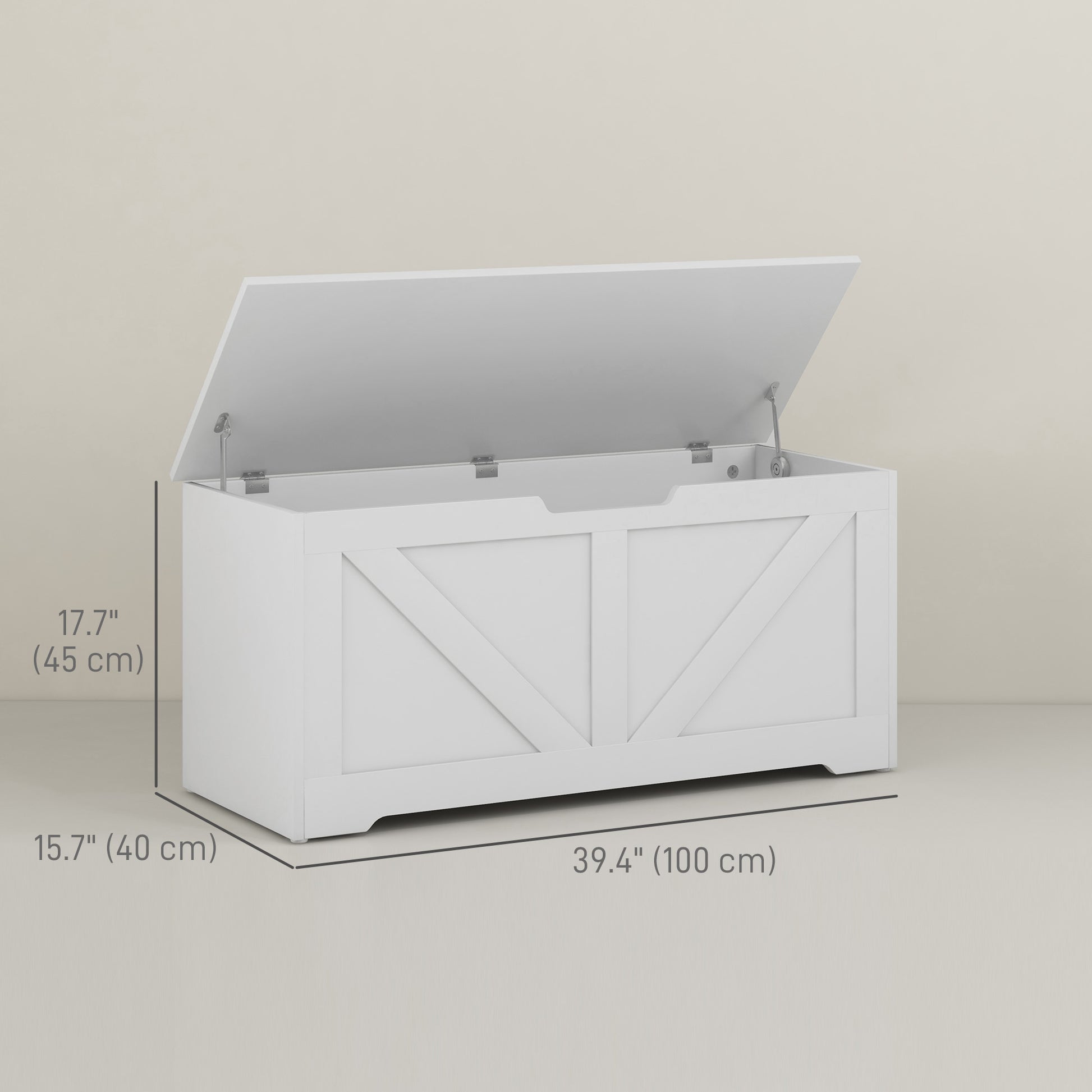 39.4 Inches Storage Chest, Storage Trunk with 2 Safety Hinges for Living Room, White Wood Grain