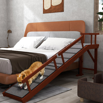 Wooden Dog Ramp for Large Dogs, 73" Long, with Non-slip Rug, Removable Guardrails for Couch, Bed, Brown
