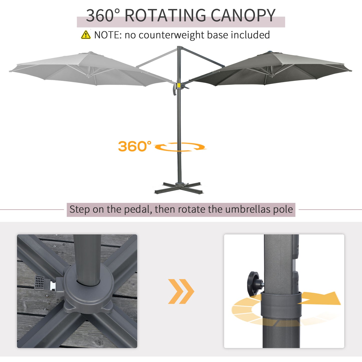 9.6' Cantilever Patio Umbrella Outdoor Hanging Offset Umbrella, Cross Base, 360° Rotation Aluminum Poles, Grey