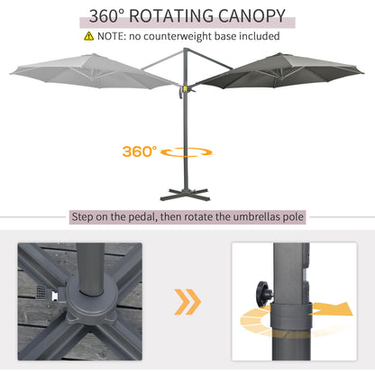 9.6' Cantilever Patio Umbrella Outdoor Hanging Offset Umbrella, Cross Base, 360° Rotation Aluminum Poles, Grey