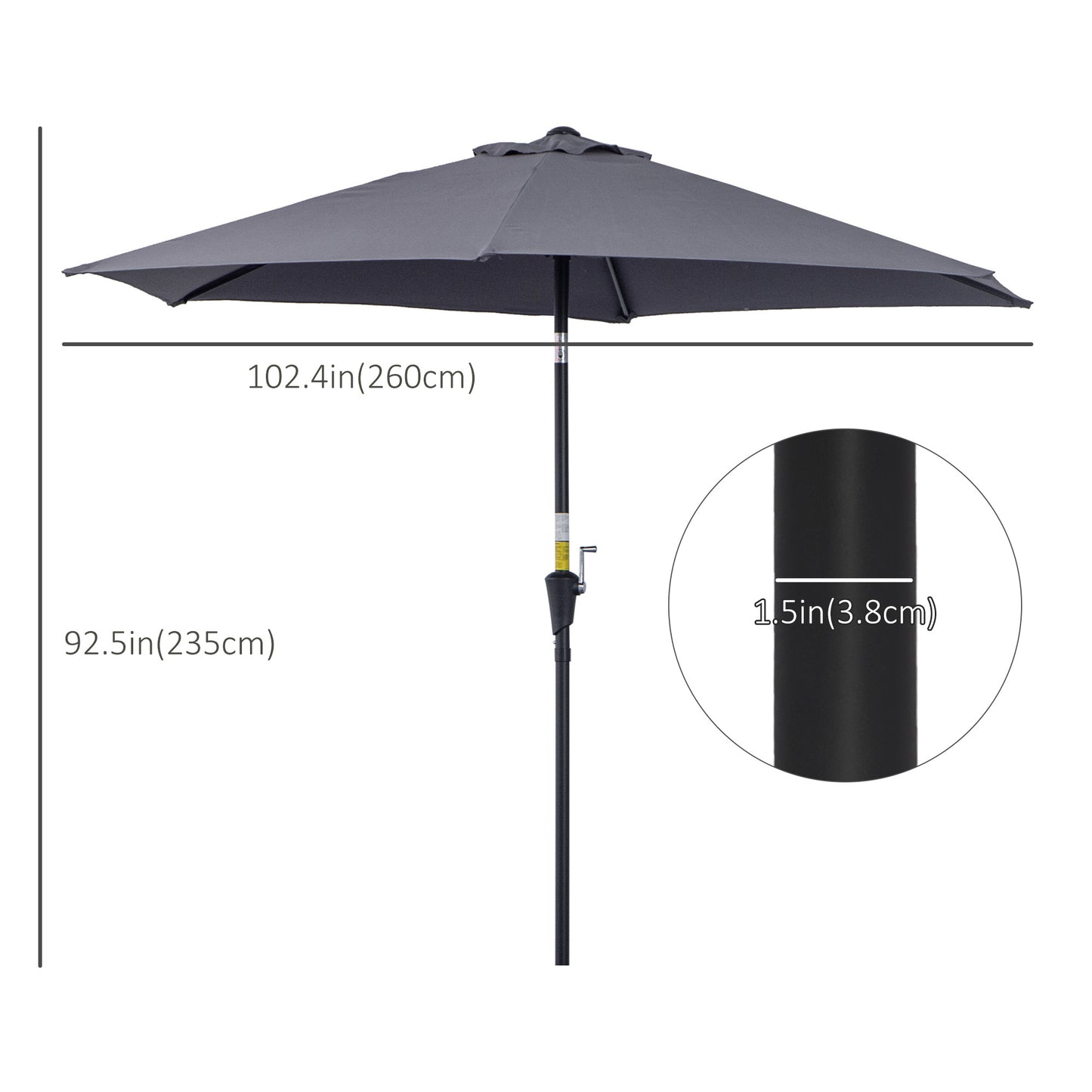 8.5FT Patio Umbrella, Round Garden Parasol with 6 Ribs, Market Sunshade Tilt Canopy w/ Crank Handle for Outdoor, Grey
