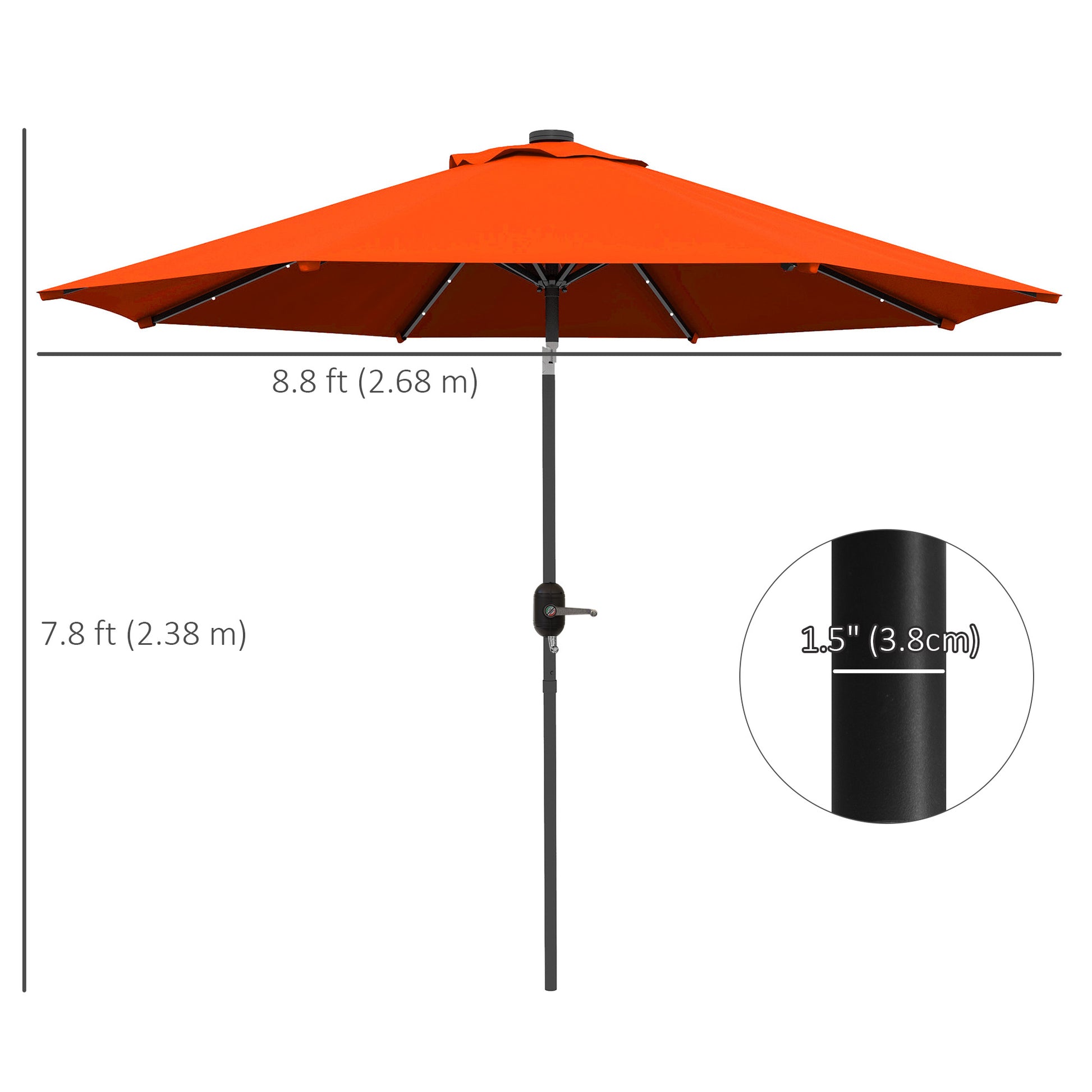 9ft Solar Patio Umbrella Outdoor Sunshade 24 LED Lights Tilt Canopy Orange